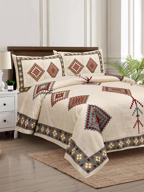 texstylers multicolor cotton 100 x 108 inch jaipuri print king size bedsheets with 2 pillow covers - 18968966 - Very Small Image - 1