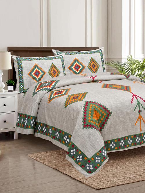texstylers multicolor cotton 100 x 108 inch jaipuri print king size bedsheets with 2 pillow covers - 18968967 - Very Small Image - 1