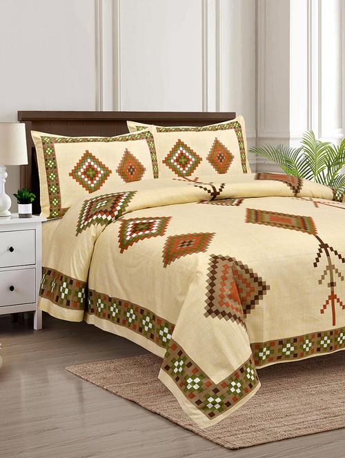 texstylers multicolor cotton 100 x 108 inch jaipuri print king size bedsheets with 2 pillow covers - 18968968 - Very Small Image - 1