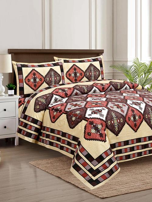 texstylers multicolor cotton 100 x 108 inch jaipuri print king size bedsheets with 2 pillow covers - 18968975 - Very Small Image - 1