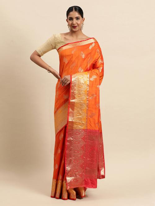 orange silk saree - 18969049 - Very Small Image - 1