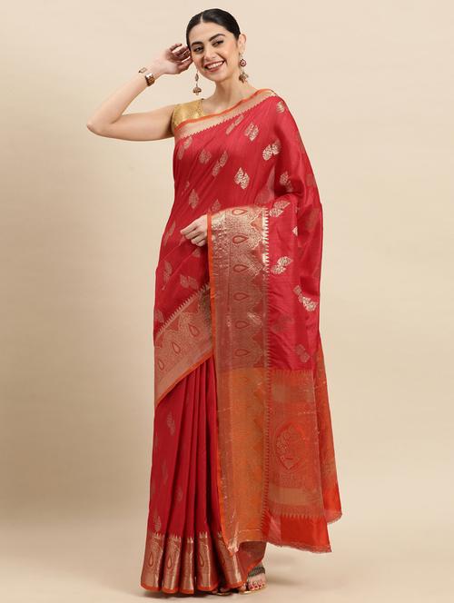 red silk saree - 18969052 - Very Small Image - 1