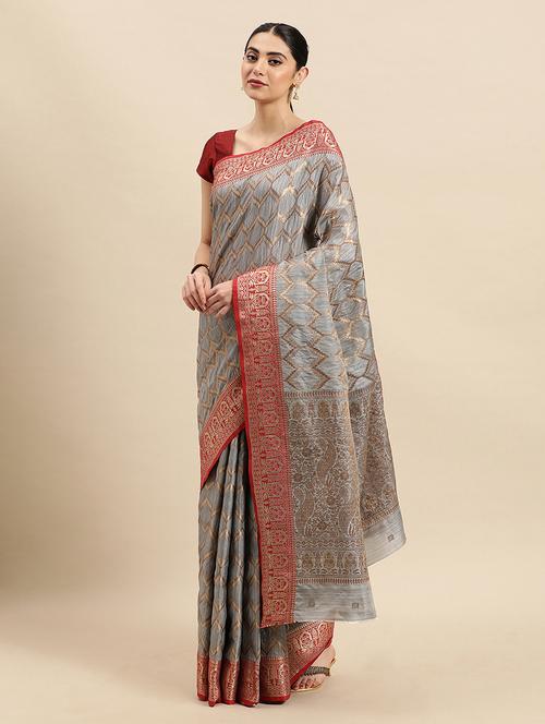 grey silk saree - 18969057 - Very Small Image - 1