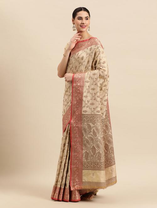 cream silk saree - 18969075 - Very Small Image - 1