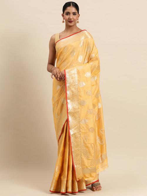 yellow silk saree - 18969082 - Very Small Image - 1