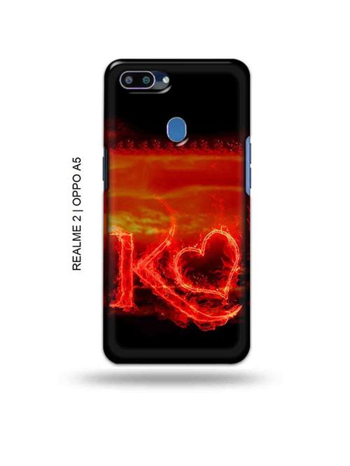 fire heart letter k back cover compatible with realme 2, oppo a5 - 18992629 - Very Small Image - 1