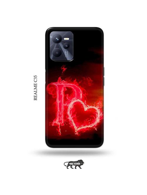 tweakymod designer printed hard case | fire heart letter p back cover compatible with realme c35 - 18994137 - Very Small Image - 1