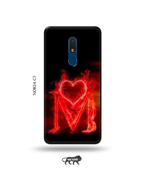 fire heart letter m back cover compatible with nokia c3 - 19010591 - Very Small Image - 1