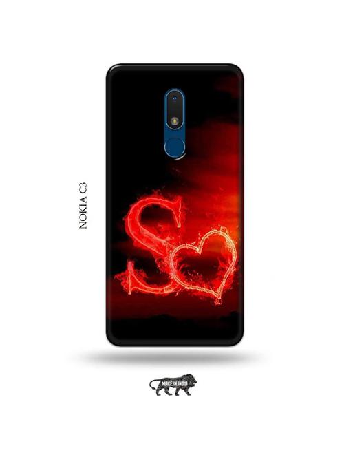 fire heart letter s back cover compatible with nokia c3 - 19010597 - Very Small Image - 1
