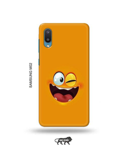 funny face orange back cover compatible with samsung m02 - 19012419 - Very Small Image - 1