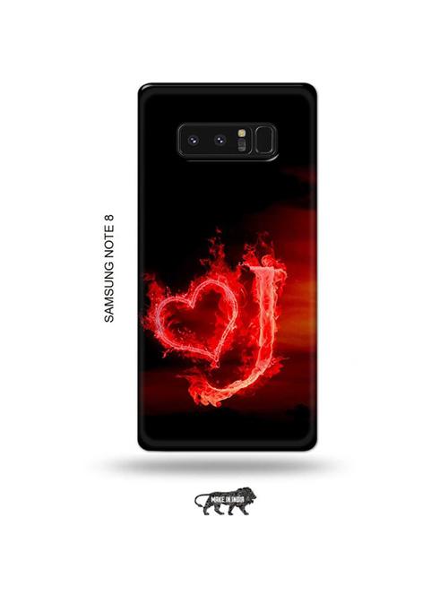 tweakymod designer printed hard case | fire heart letter j back cover compatible with samsung note 8 - 19016297 - Very Small Image - 1