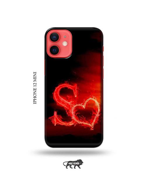 tweakymod designer printed hard case | fire heart letter s back cover compatible with iphone 12 mini - 19023135 - Very Small Image - 1