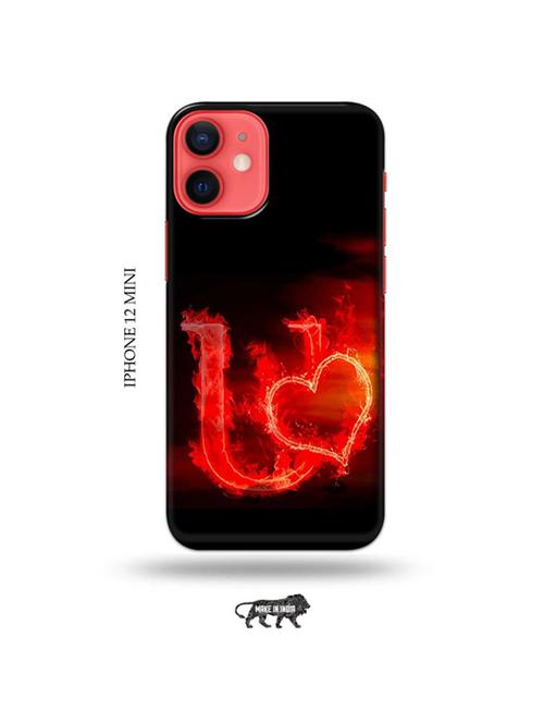 tweakymod designer printed hard case | fire heart letter u back cover compatible with iphone 12 mini - 19023137 - Very Small Image - 1
