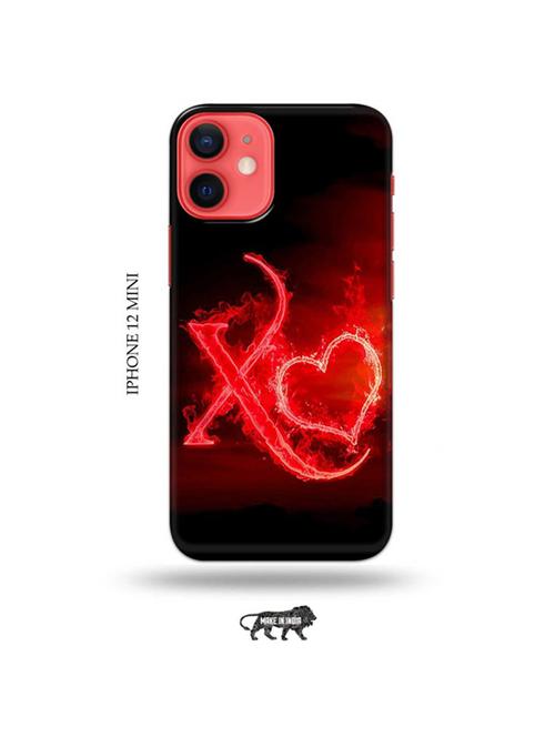 tweakymod designer printed hard case | fire heart letter x back cover compatible with iphone 12 mini - 19023140 - Very Small Image - 1