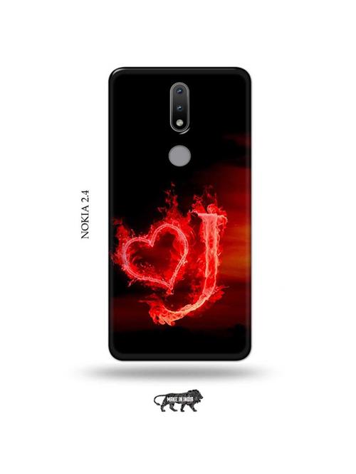 tweakymod designer printed hard case | fire heart letter j back cover compatible with nokia 2.4 - 19026240 - Very Small Image - 1