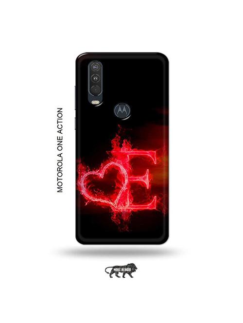 tweakymod designer printed hard case | fire heart letter e back cover compatible with motorola one action - 19032463 - Very Small Image - 1