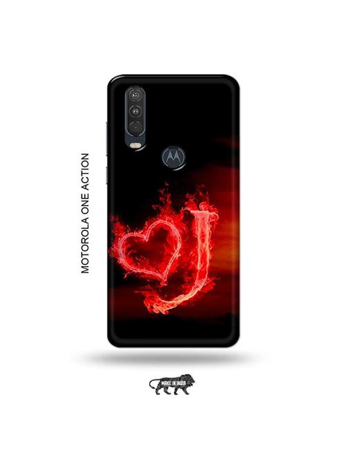 tweakymod designer printed hard case | fire heart letter j back cover compatible with motorola one action - 19032468 - Very Small Image - 1