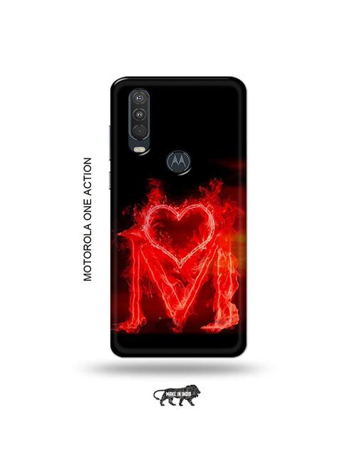 tweakymod designer printed hard case | fire heart letter m back cover compatible with motorola one action - 19032471 - Very Small Image - 1
