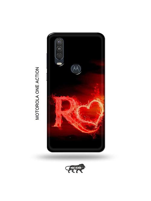 tweakymod designer printed hard case | fire heart letter r back cover compatible with motorola one action - 19032476 - Very Small Image - 1