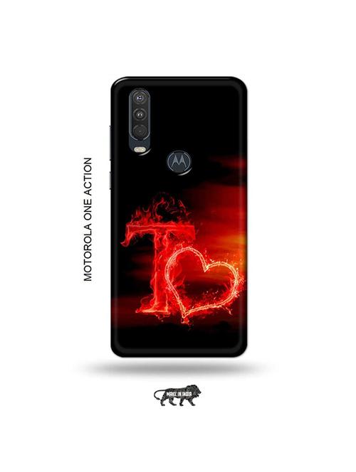 tweakymod designer printed hard case | fire heart letter t back cover compatible with motorola one action - 19032478 - Very Small Image - 1