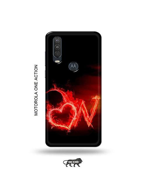 tweakymod designer printed hard case | fire heart letter w back cover compatible with motorola one action - 19032481 - Very Small Image - 1