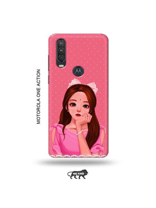 tweakymod designer printed hard case | pink girl back cover compatible with motorola one action - 19032529 - Very Small Image - 1