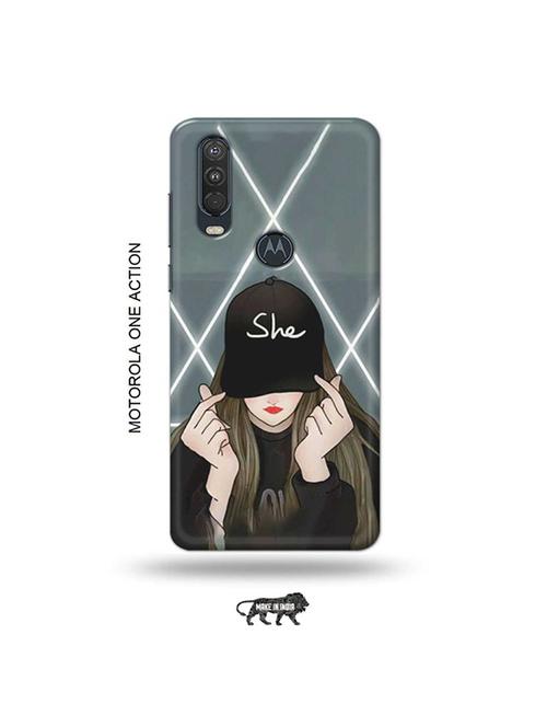 tweakymod designer printed hard case | she cap back cover compatible with motorola one action - 19032544 - Very Small Image - 1