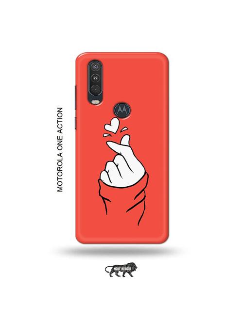 tweakymod designer printed hard case | korean heart gesture pink back cover compatible with motorola one action - 19032710 - Very Small Image - 1