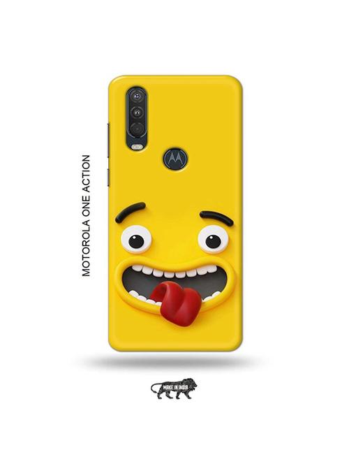 tweakymod designer printed hard case | wink face yellow back cover compatible with motorola one action - 19032735 - Very Small Image - 1