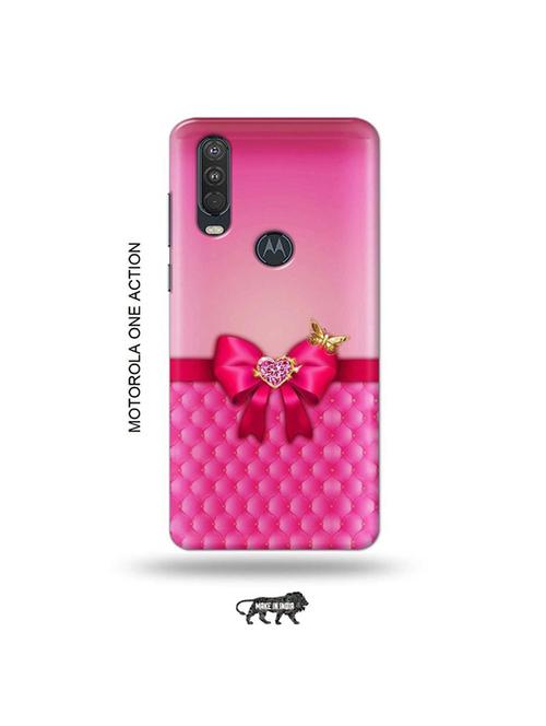 tweakymod designer printed hard case | pink bow back cover compatible with motorola one action - 19032815 - Very Small Image - 1