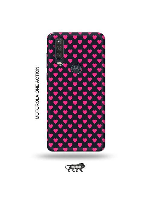 tweakymod designer printed hard case | pink hearts back cover compatible with motorola one action - 19032833 - Very Small Image - 1