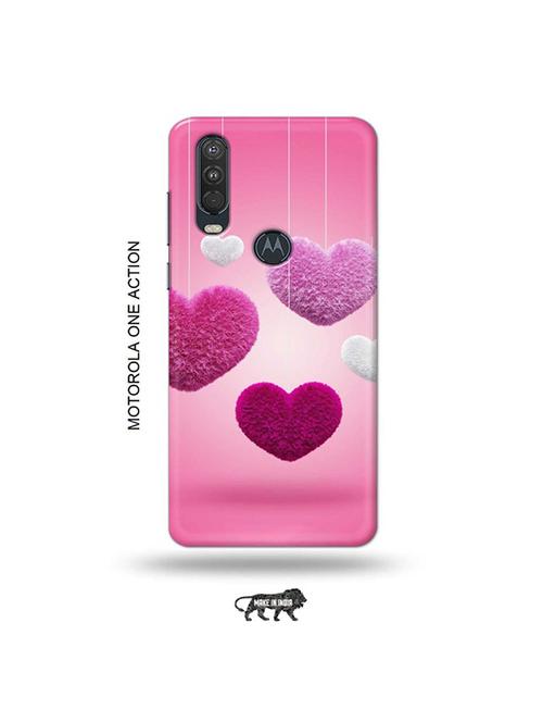 tweakymod designer printed hard case | pink hearts back cover compatible with motorola one action - 19032857 - Very Small Image - 1