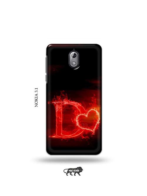 tweakymod designer printed hard case | fire heart letter d back cover compatible with nokia 3.1 - 19034019 - Very Small Image - 1
