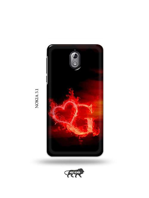 tweakymod designer printed hard case | fire heart letter g back cover compatible with nokia 3.1 - 19034022 - Very Small Image - 1