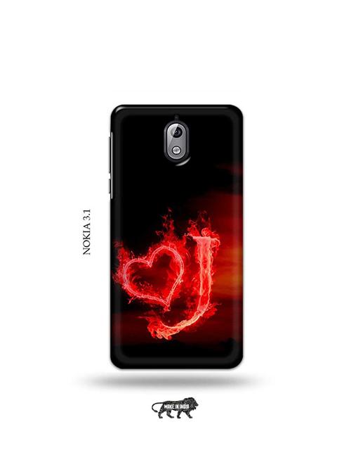 tweakymod designer printed hard case | fire heart letter j back cover compatible with nokia 3.1 - 19034025 - Very Small Image - 1
