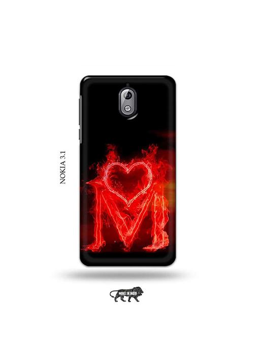 tweakymod designer printed hard case | fire heart letter m back cover compatible with nokia 3.1 - 19034028 - Very Small Image - 1