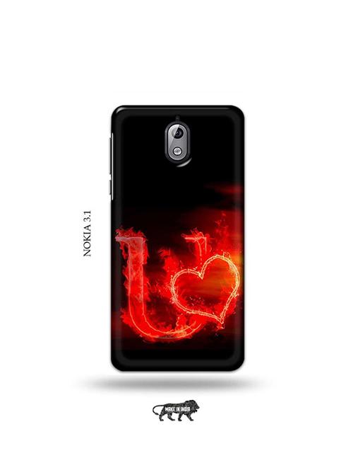 tweakymod designer printed hard case | fire heart letter u back cover compatible with nokia 3.1 - 19034036 - Very Small Image - 1