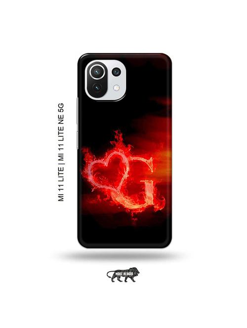tweakymod designer printed hard case | fire heart letter g back cover compatible with mi 11 lite, xiaomi 11 lite ne 5g - 19034541 - Very Small Image - 1