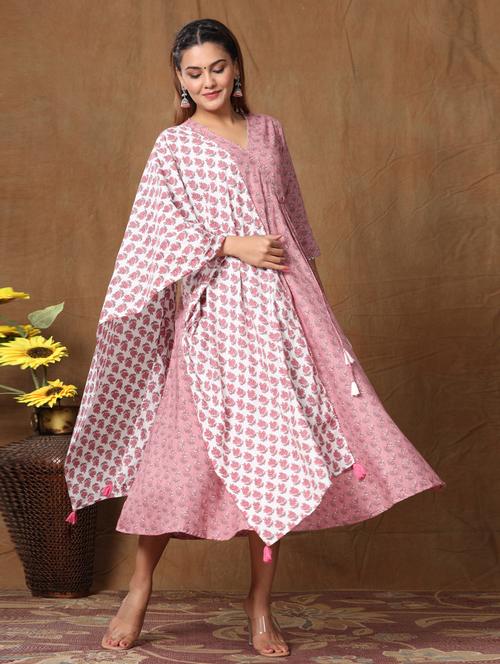 pink cotton kurta dupatta set - 19037315 - Very Small Image - 1