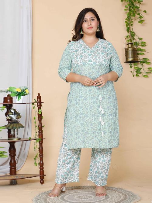 green cotton kurta palazzo set - 19039257 - Very Small Image - 1