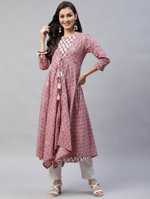 pink cotton layered kurta - 19039333 - Very Small Image - 1