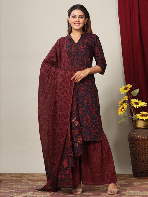 printed kurta sharara set with dupatta - 19039601 - Very Small Image - 1