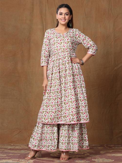 pink cotton kurta sharara set - 19039603 - Very Small Image - 1