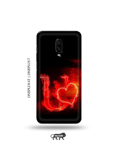 fire heart letter u back cover compatible with oneplus 6t, oneplus 7 - 19048094 - Very Small Image - 1