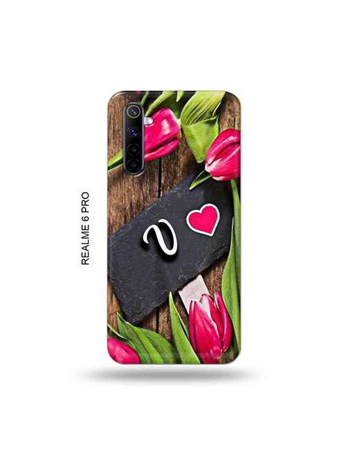 tweakymod designer printed hard case | flower letter v back cover compatible with realme 6 pro - 19051460 - Very Small Image - 1
