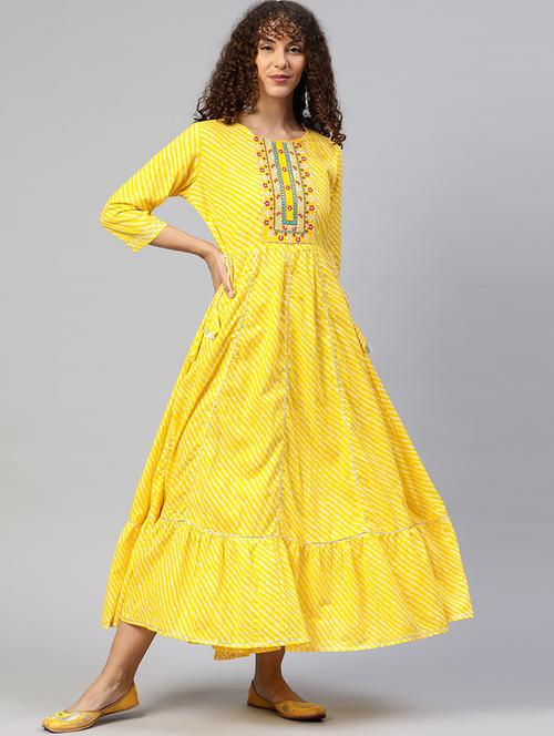 yellow cotton anarkali ethnic dress - 19052438 - Very Small Image - 1