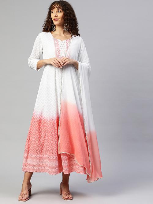red & orange anarkali kurta with dupatta - 19052441 - Very Small Image - 1