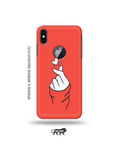 tweakymod designer printed hard case | korean heart gesture pink back cover compatible with iphone x, iphone xs(logo cut) - 19055441 - Very Small Image - 1