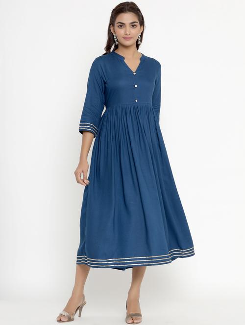 blue solid anarkali kurta - 19070595 - Very Small Image - 1