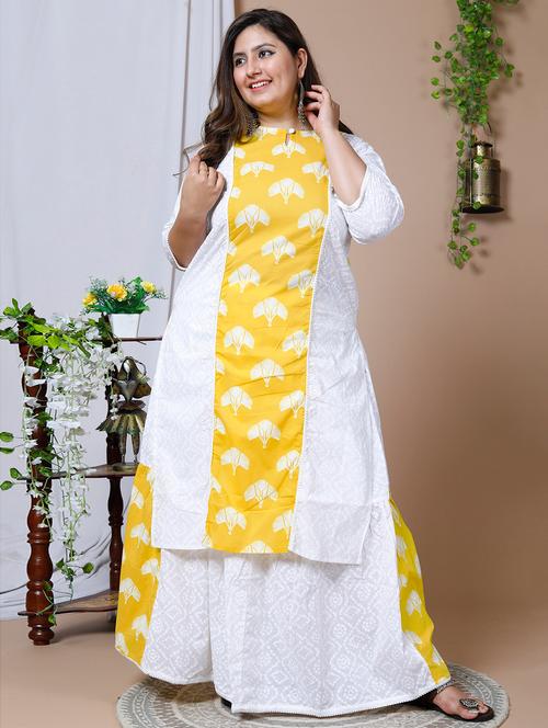 yellow cotton kurta skirt set - 19070627 - Very Small Image - 1
